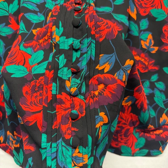 Torrid Floral Blouse Size 3 Boho Peasant Top Sheer Tie Neck Black - Picture 4 of 12